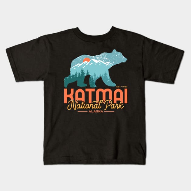 Katmai National Park Alaska Kids T-Shirt by Sachpica